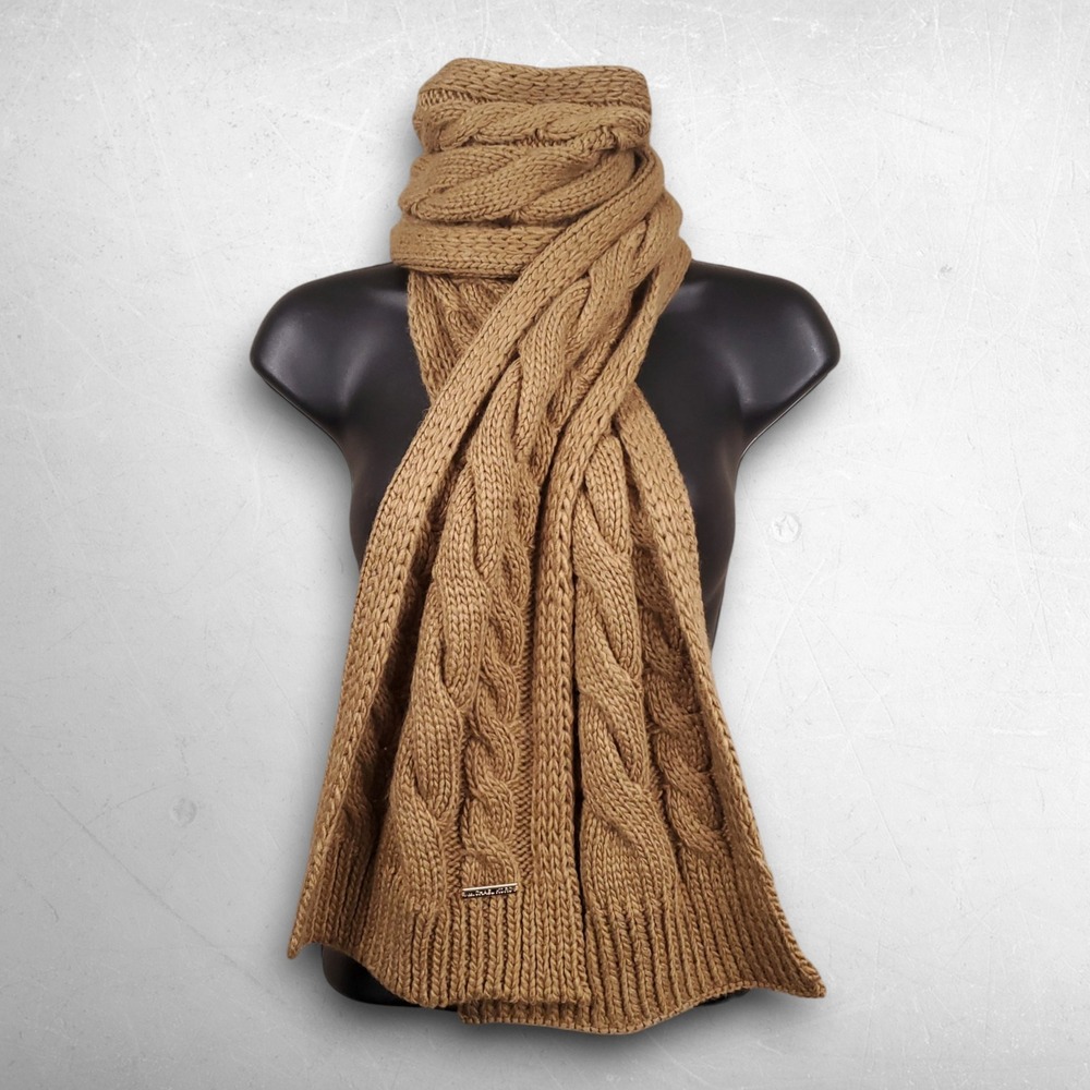 Michael Kors Cable Knit Scarf Women OS Tan Camel Winter Fall Cozy Classic Chic
